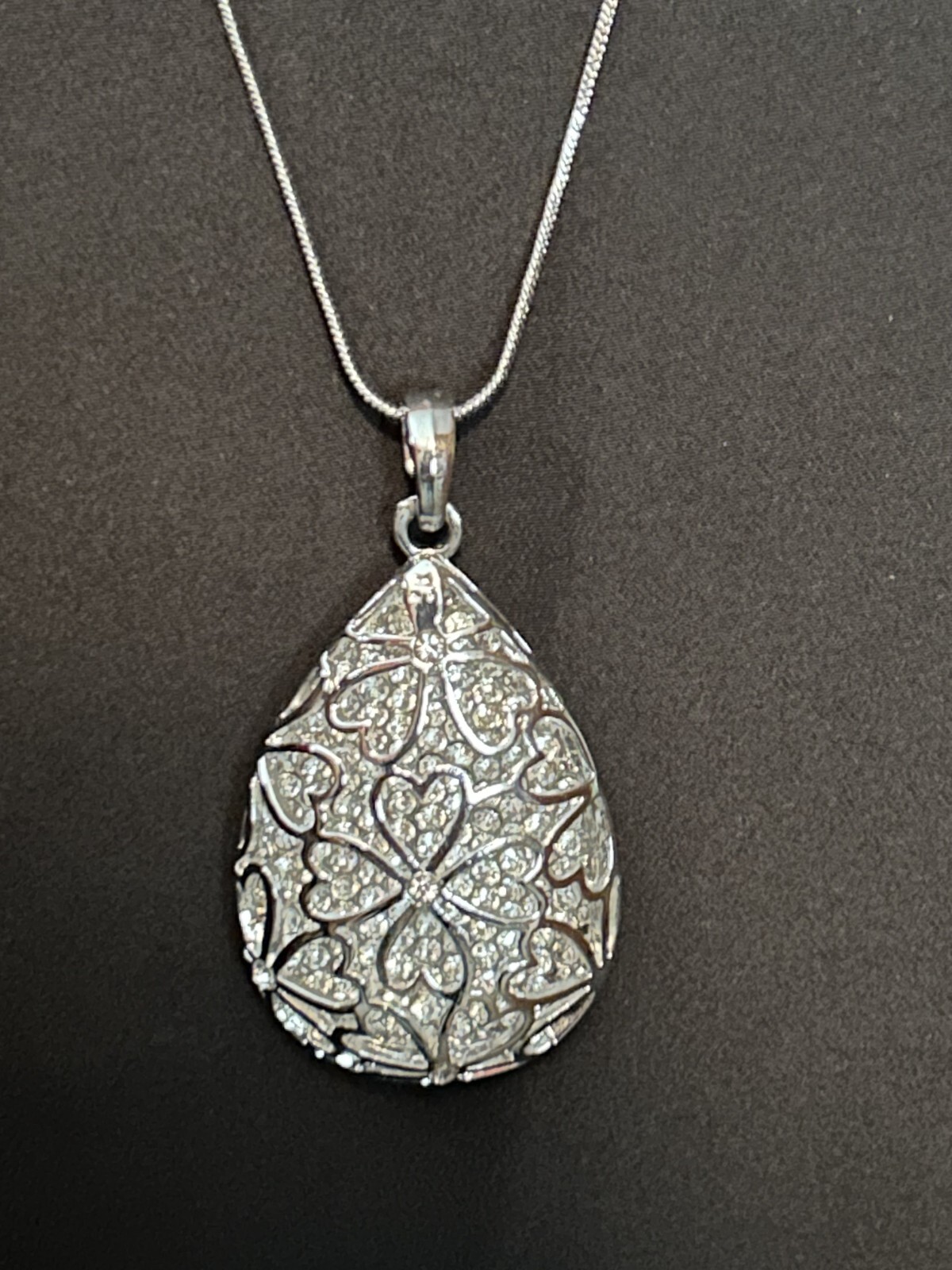 Austrian Crystal Pear Shaped Pendant Necklace (20-30″) in Silvertone