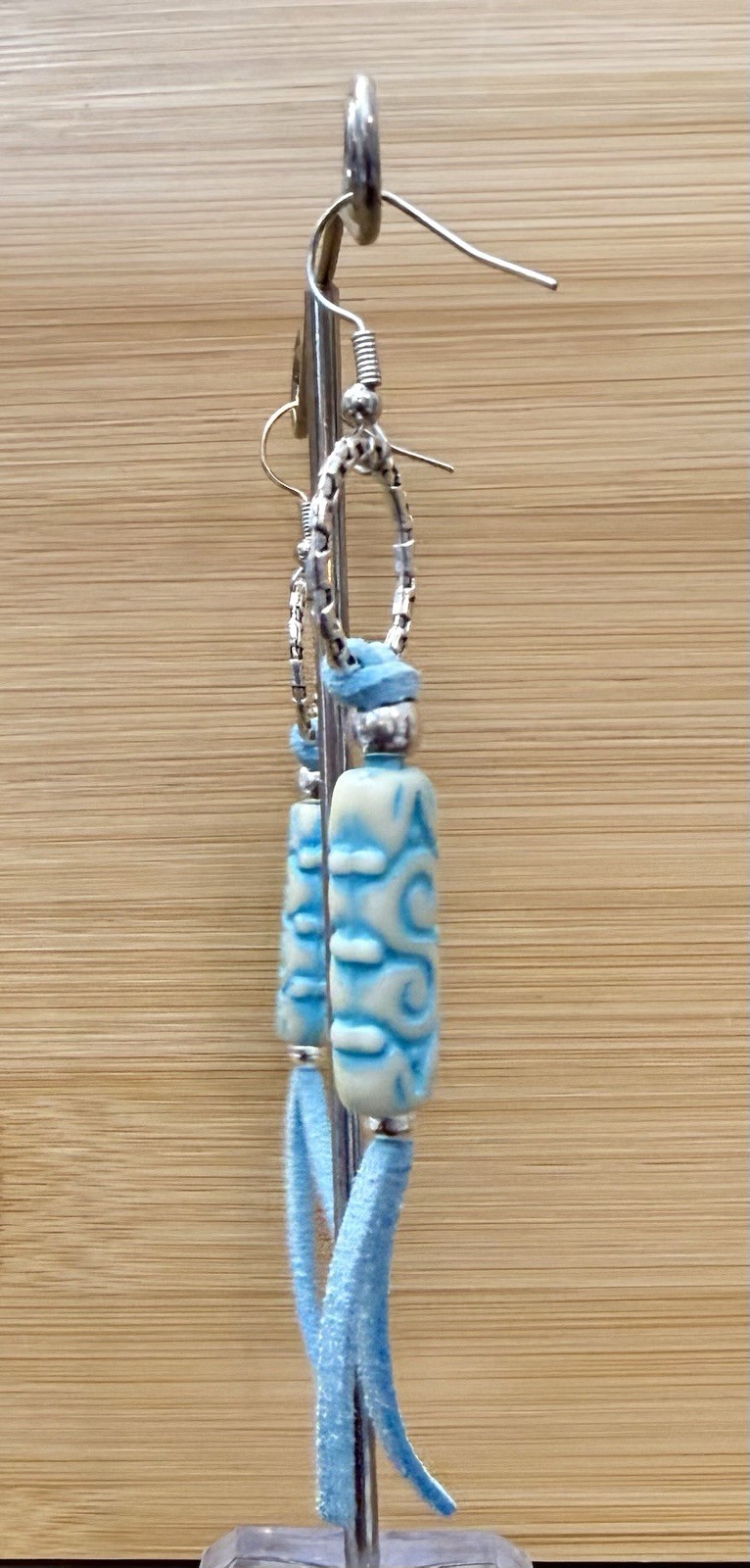 Blue, White & Silver Toned Dangle Earrings