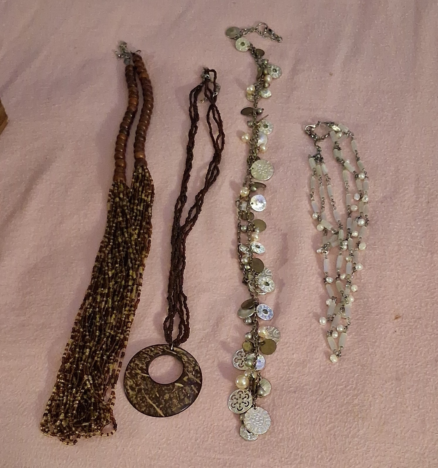 Women’s Fashion Multicolor Mixed Lot 4pc Beaded Necklaces & Charm Bracelet