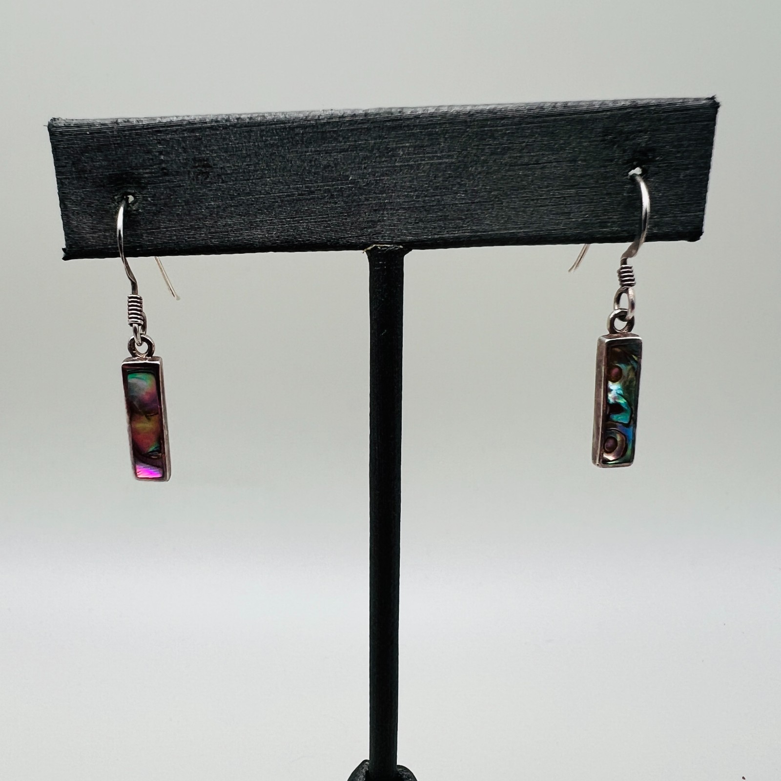 Abalone Pierced Sterling Silver Earrings Drop Bar Dangle Mother of Pearl Shell