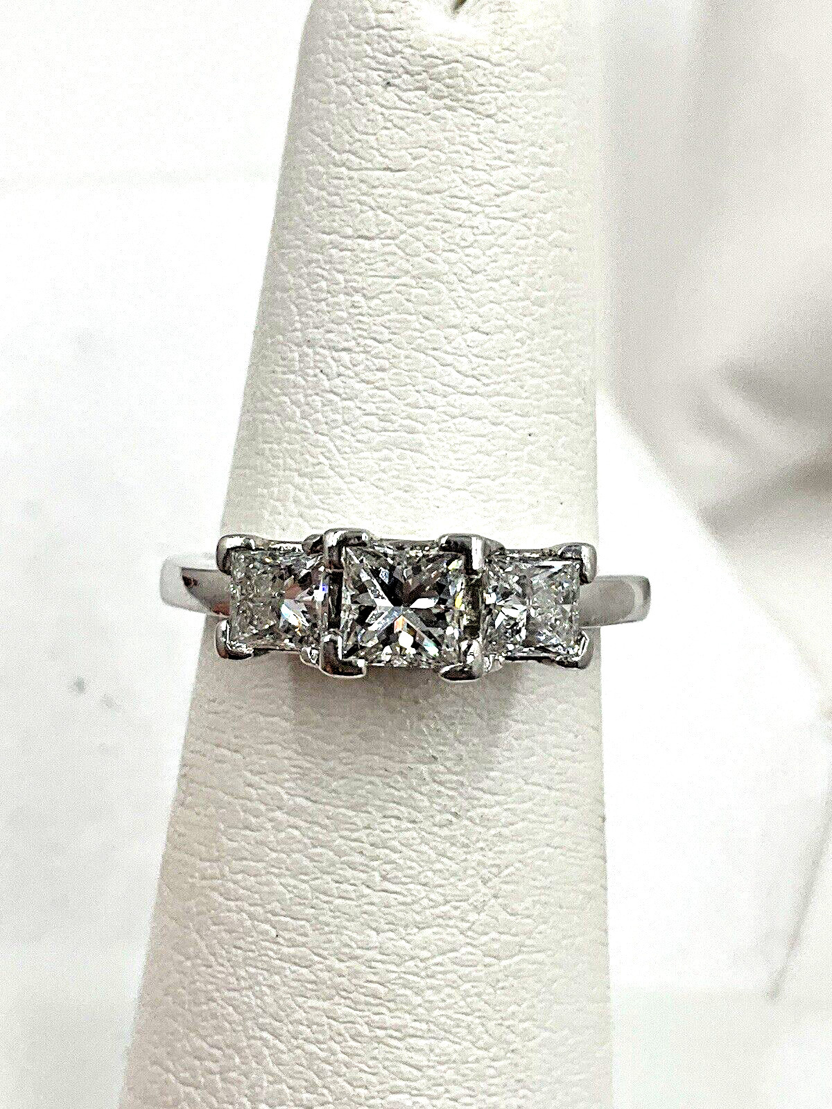 Platinum 1.00TCW Princess Cut 3 Stone Diamond Ring Size 5