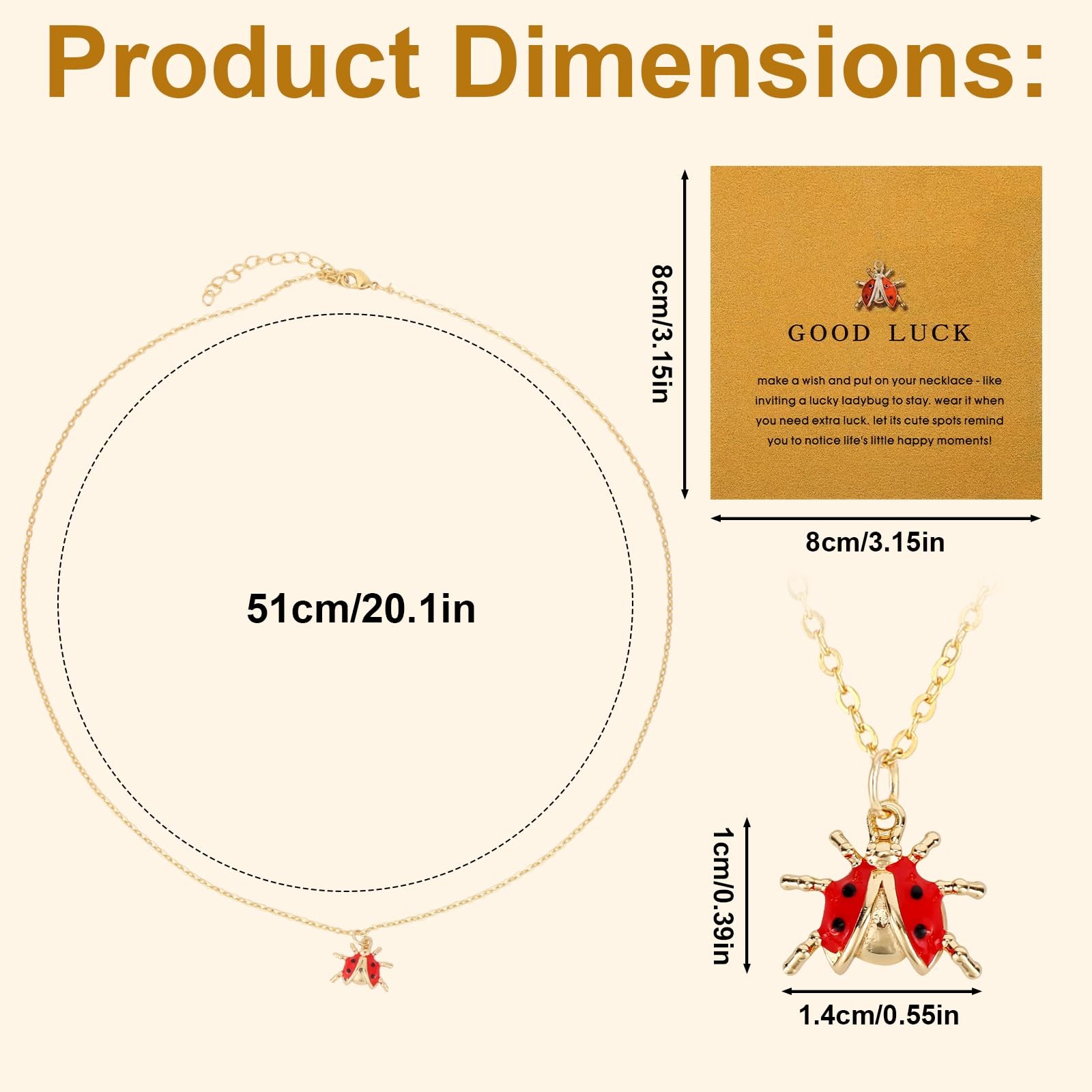 Mikovivi Ladybug Pendant Necklace, Copper, Resin, Red, Black, 51cm Long