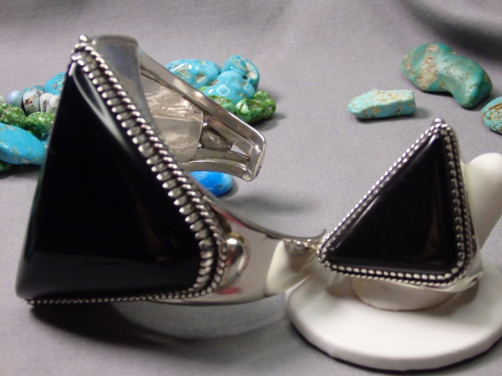 NAVAJO Yazzie Black ONYX Sterling Silver 114g 7″size Cuff & 36g Ring sz8.5 RARE