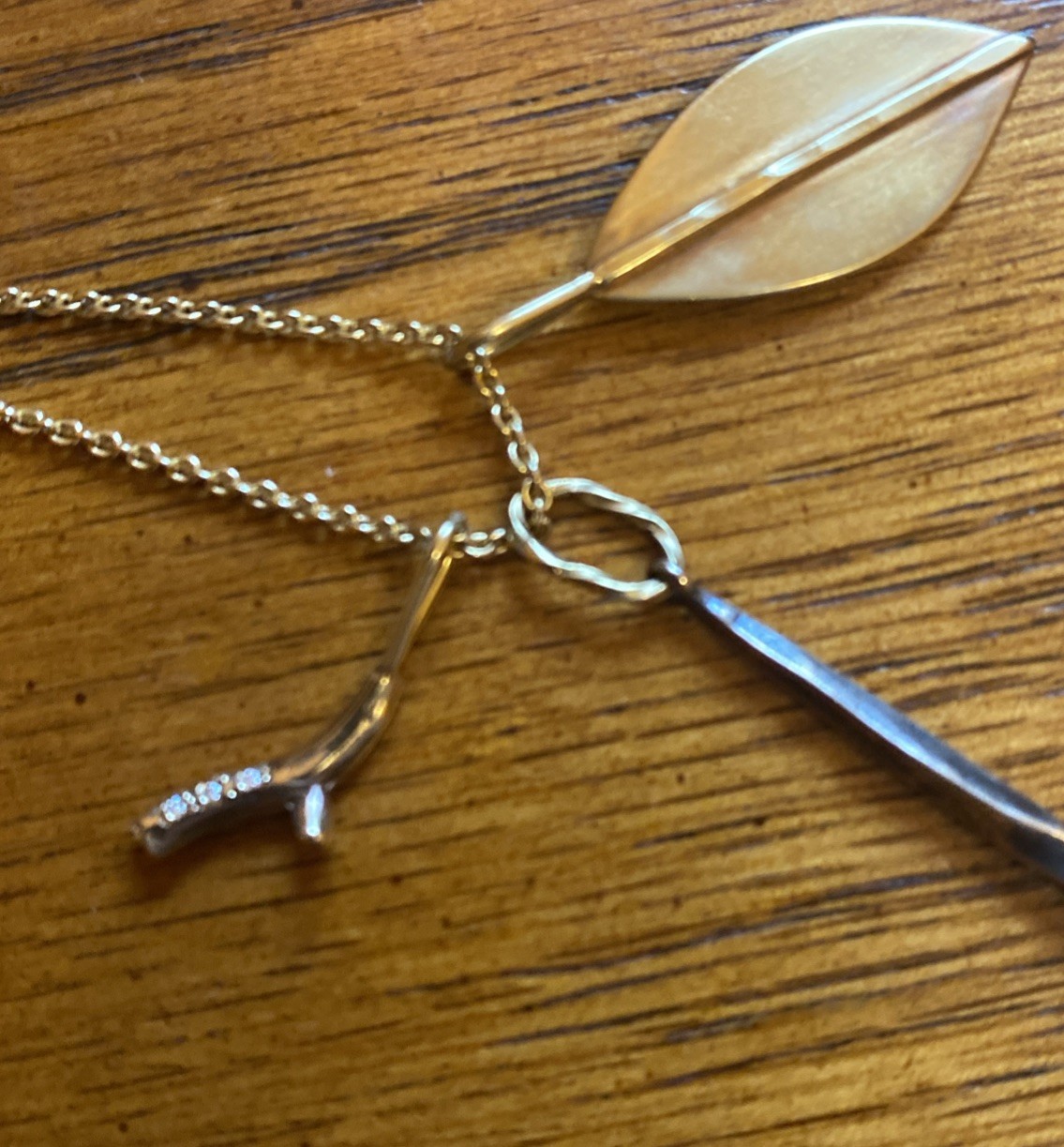 Sarah McGuire Studio Gold Long Necklace with Three Mixed Metal Pendants