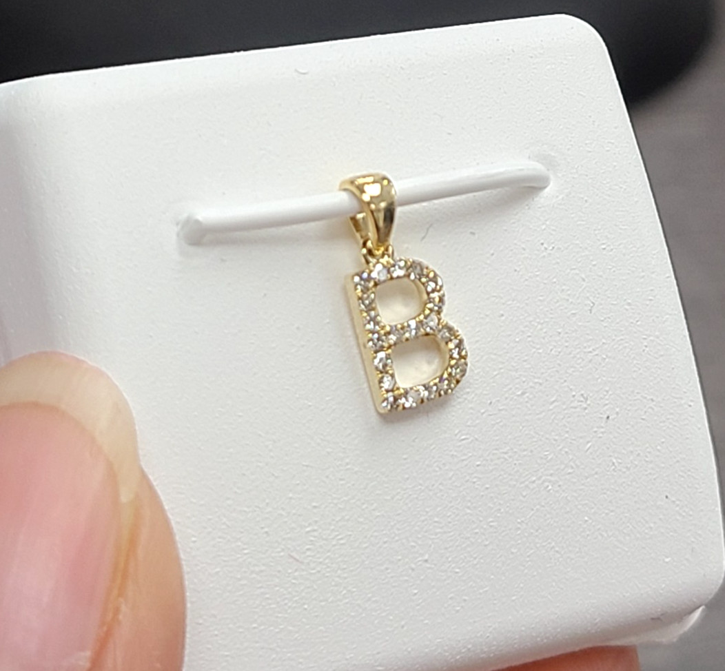 Deal! 0.11CT Natural Genuine Diamond B Initial baby Pendant 10K Gold