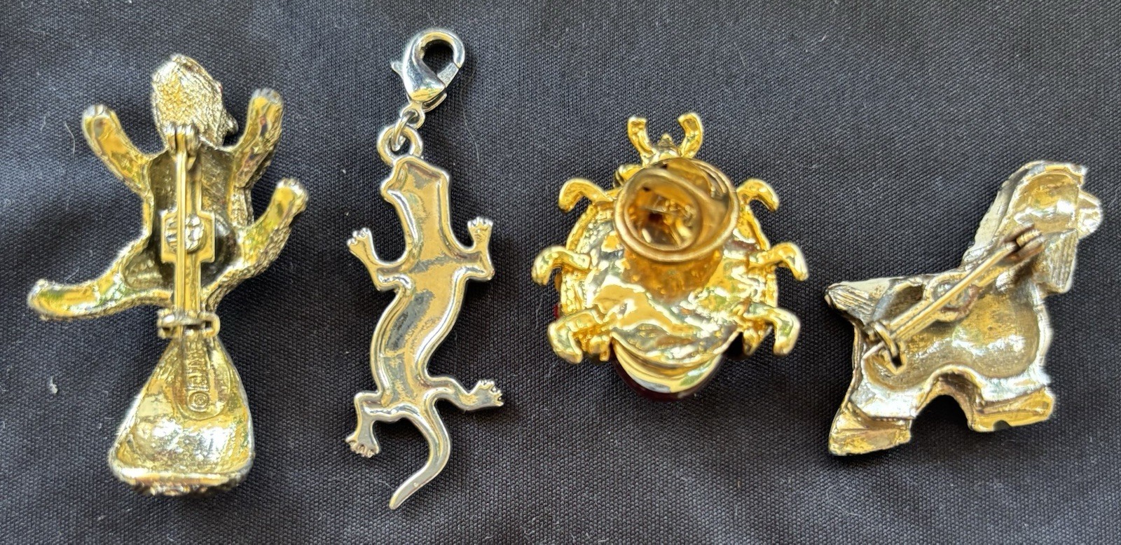 Lot of 4 vintage gold tone animal brooch pins one signed
