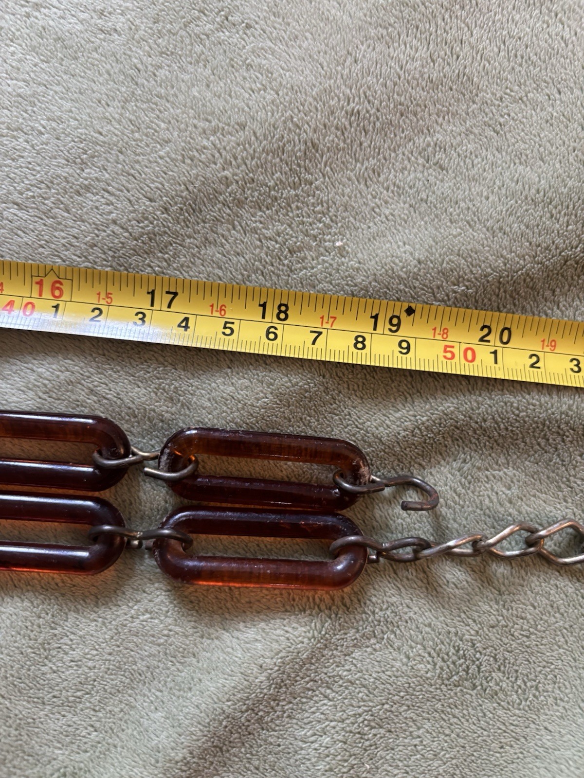 VTG 70s Lucite Link Chain Heart Charm Belt Adjustable Hook Closure