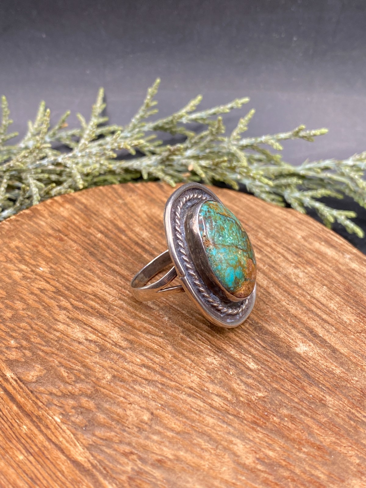 VTG Native American sterling green blue brown turquoise ring 7.38g – size 6.5