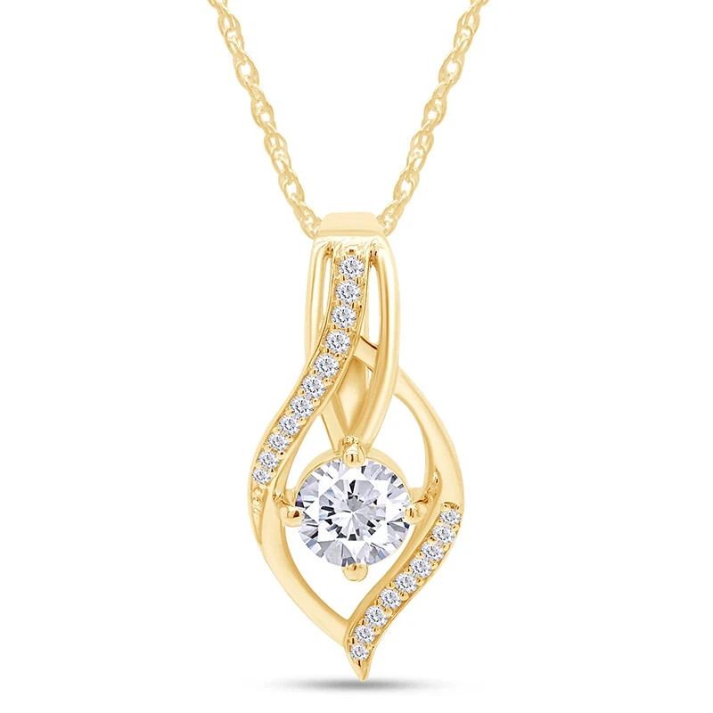 14K Yellow Gold Plated Necklace for Women Pendant Necklace with Moissanite 18”