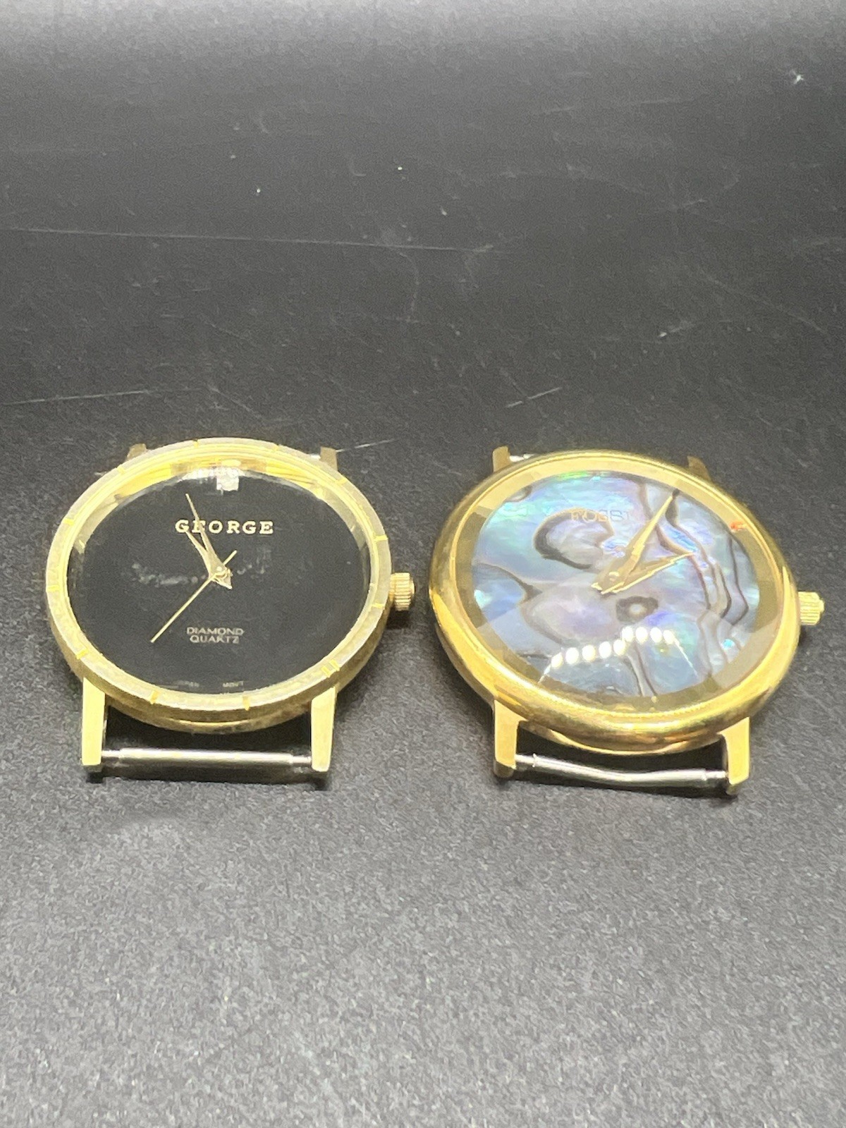 Two Vintage Watch Faces Lot- No Bands – George And Fossil -Numberless – Abalone