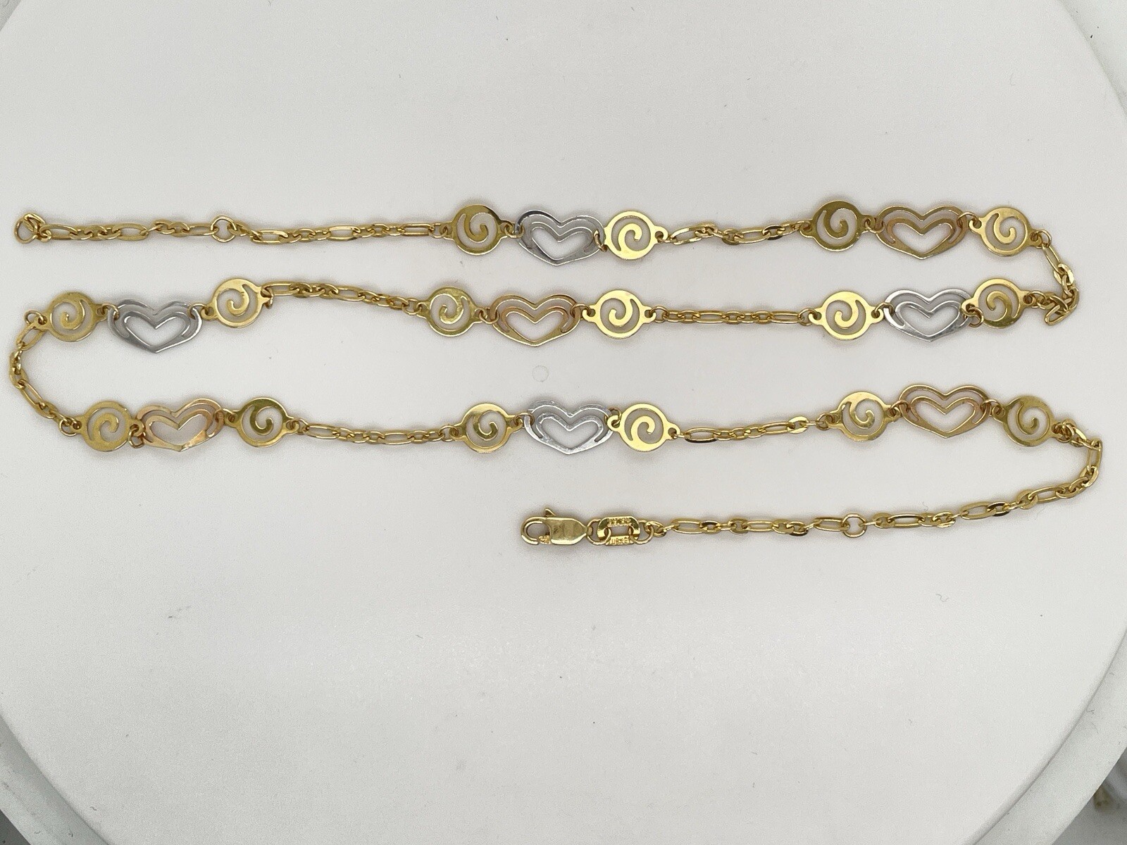 14k Yellow & White Gold Heart Motif Chain Necklace 19 3/8″ – 5.4 Grams