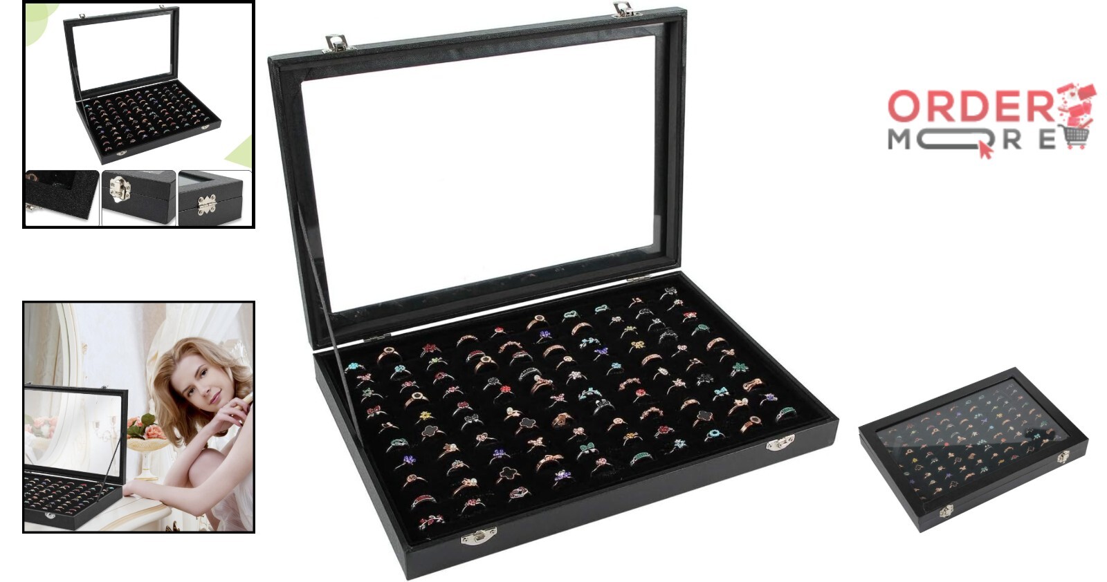 Ring Organizer Faux Leather 100 Slots Display Case Dustproof Elegant Showcase