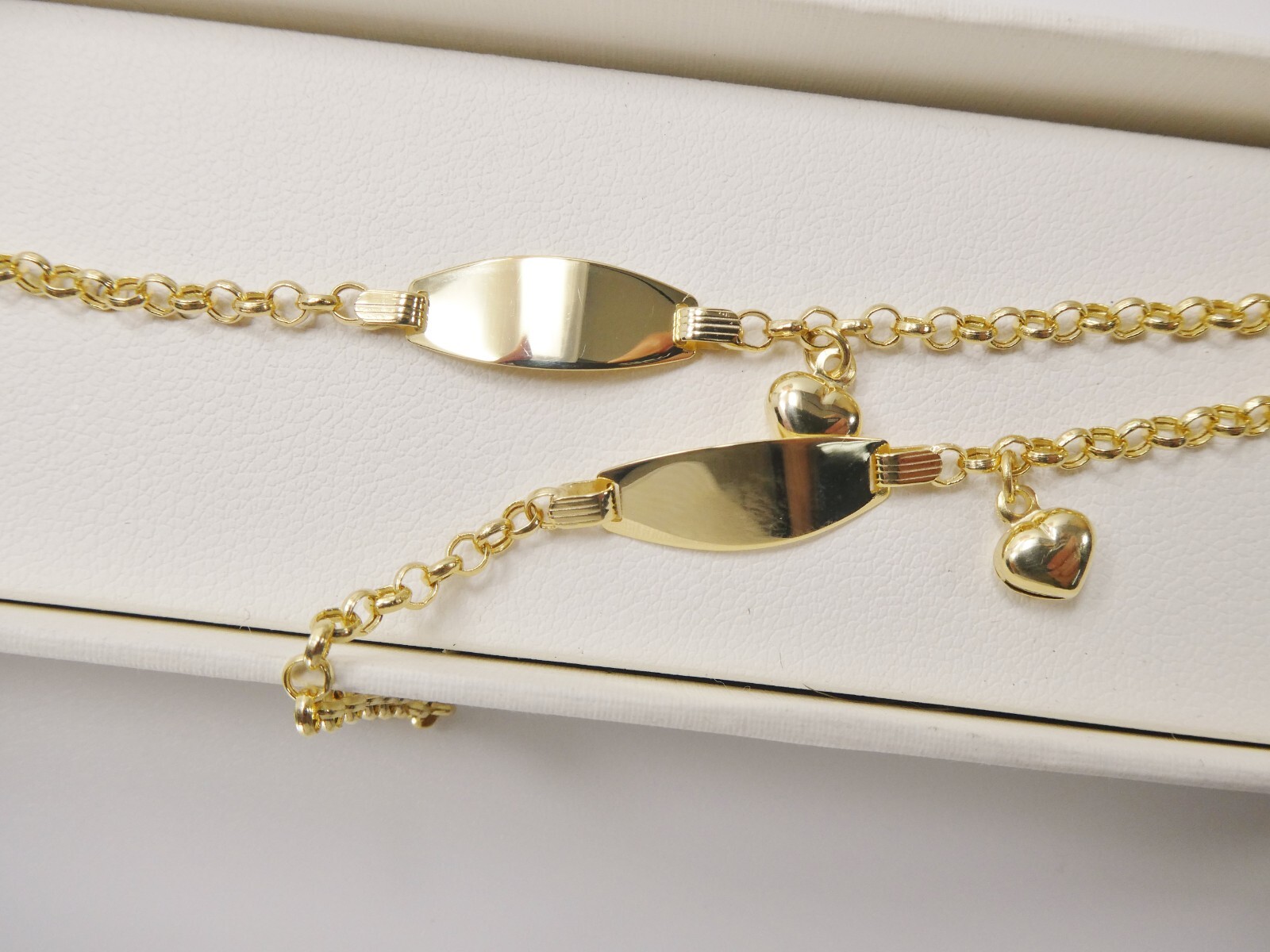 10L REAL SOLID YELLOW GOLD HEART DANGLING ID BRACELET