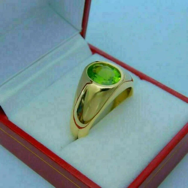 2 Ct Oval Cut Peridot Solitaire Men’s Wedding Band Ring 14k Yellow Gold Finish