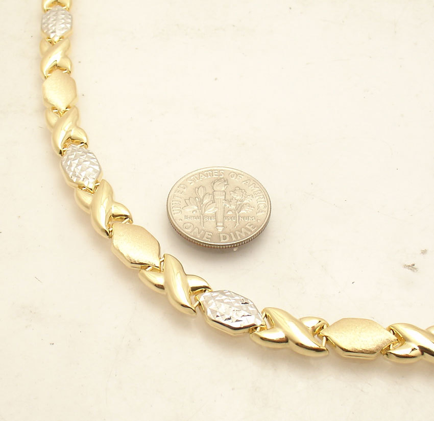 Hugs & Kisses Stampato Chain Necklace 10K Yellow White Gold Plated 925 Silver