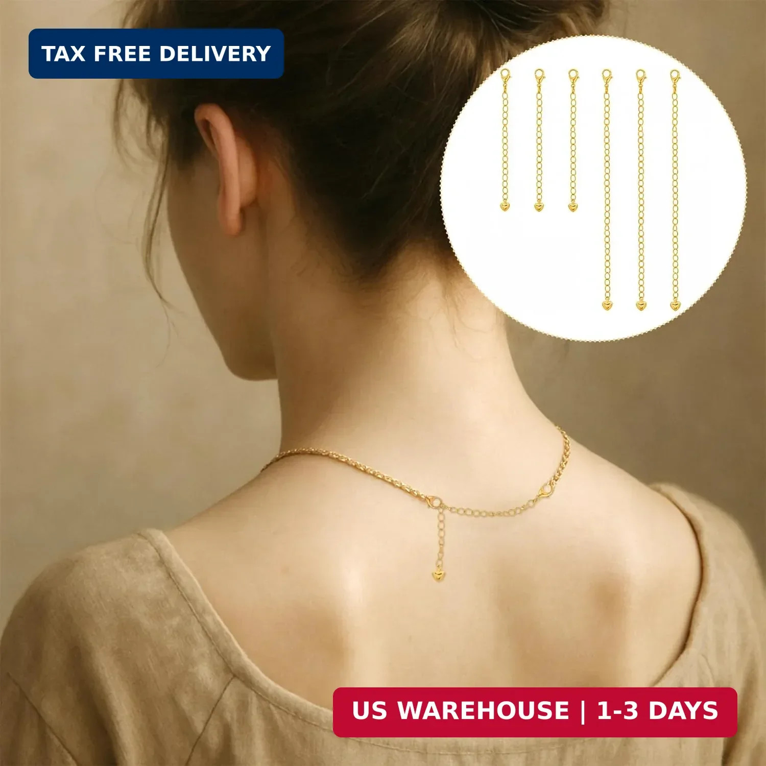 6 Pcs Gold Necklace Extenders for Women Non Tarnish Gold Bracelet Chain Extender