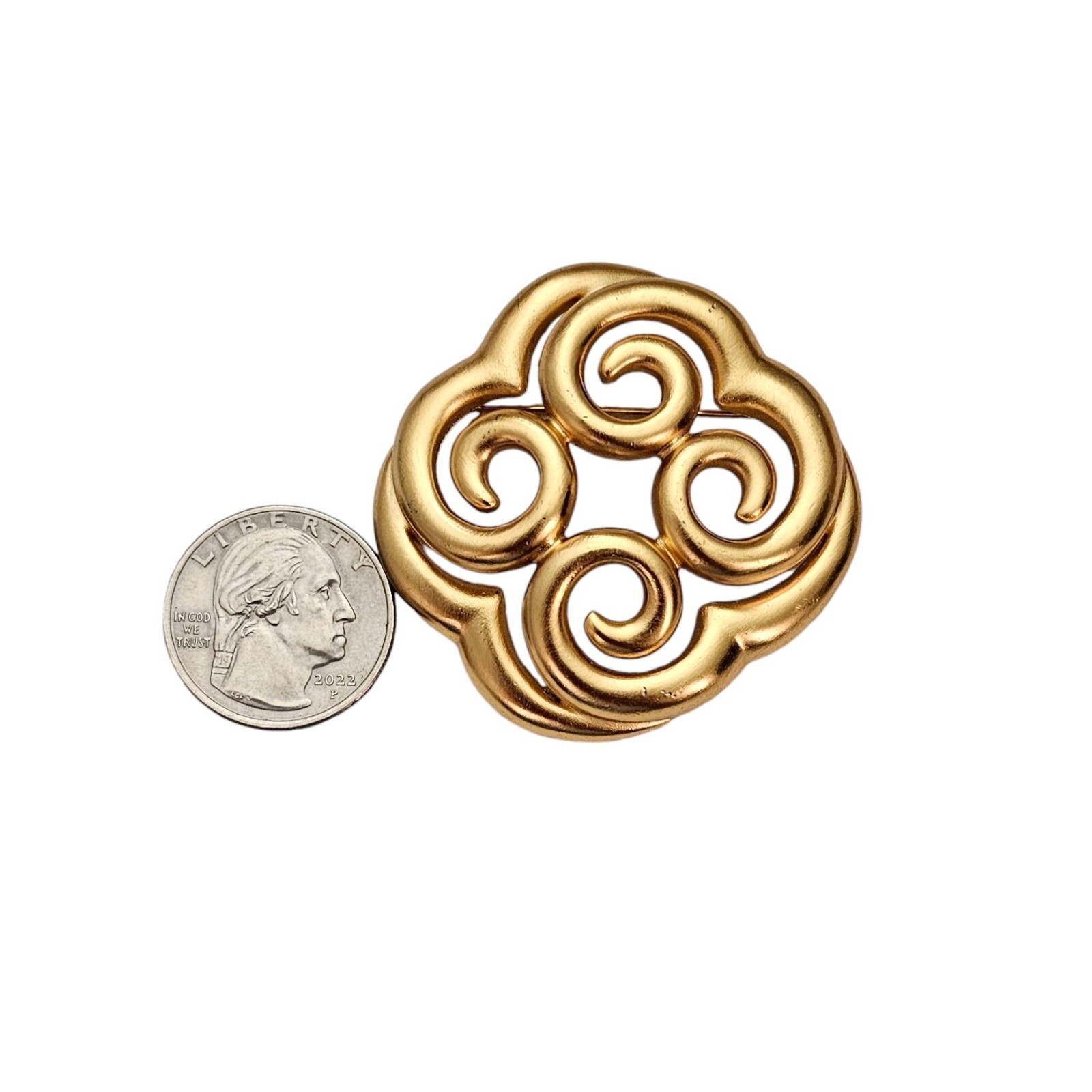 Ann Klein Matte Gold Tone Open Scroll Cross Clover Brooch Pin Signed, L497