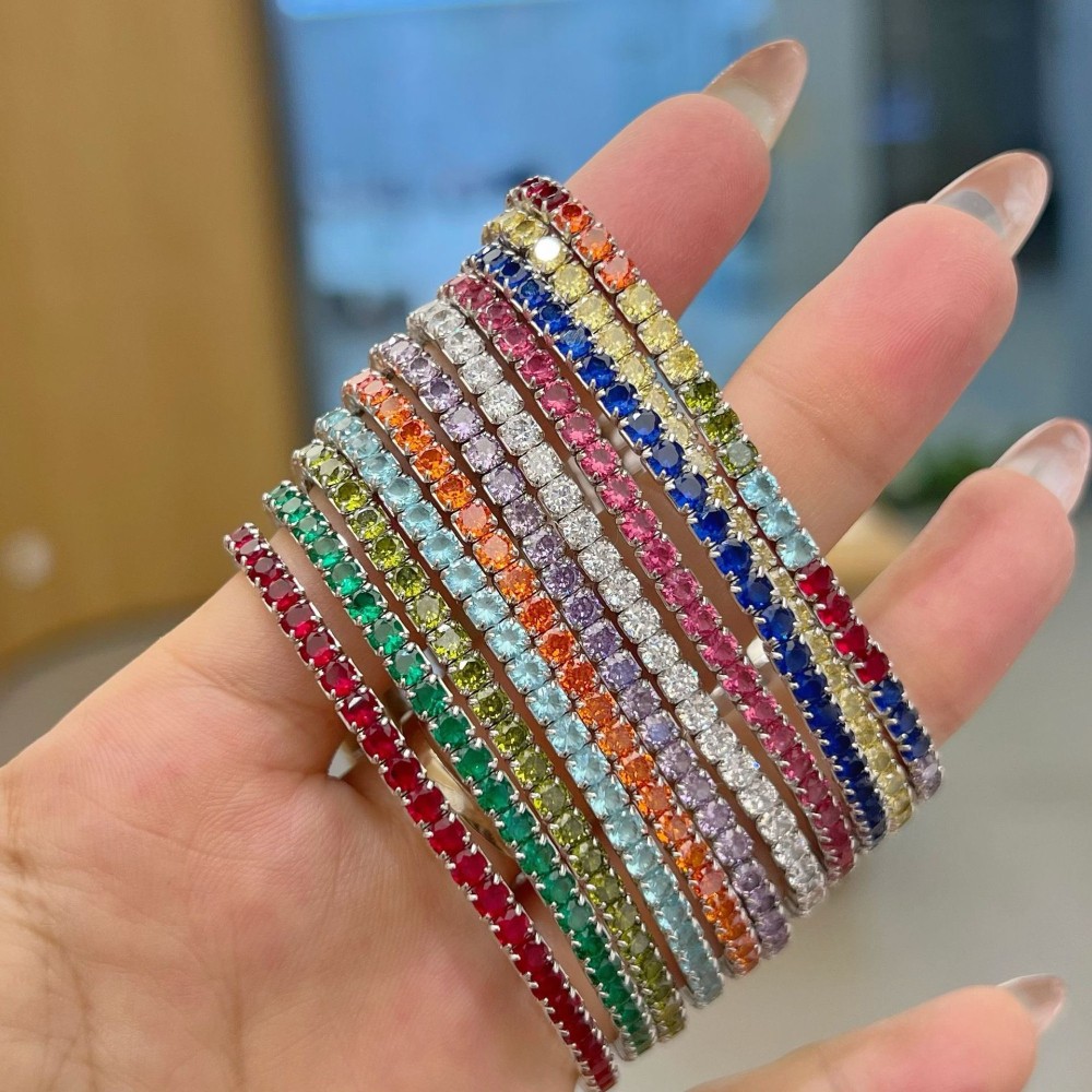 3mm Tennis Bracelet Multicolored 5A Cubic Zirconia S925 Silver for Women Jewelry