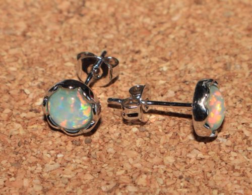 fire opal stud earrings gems silver jewelry petite circle round oval cocktail