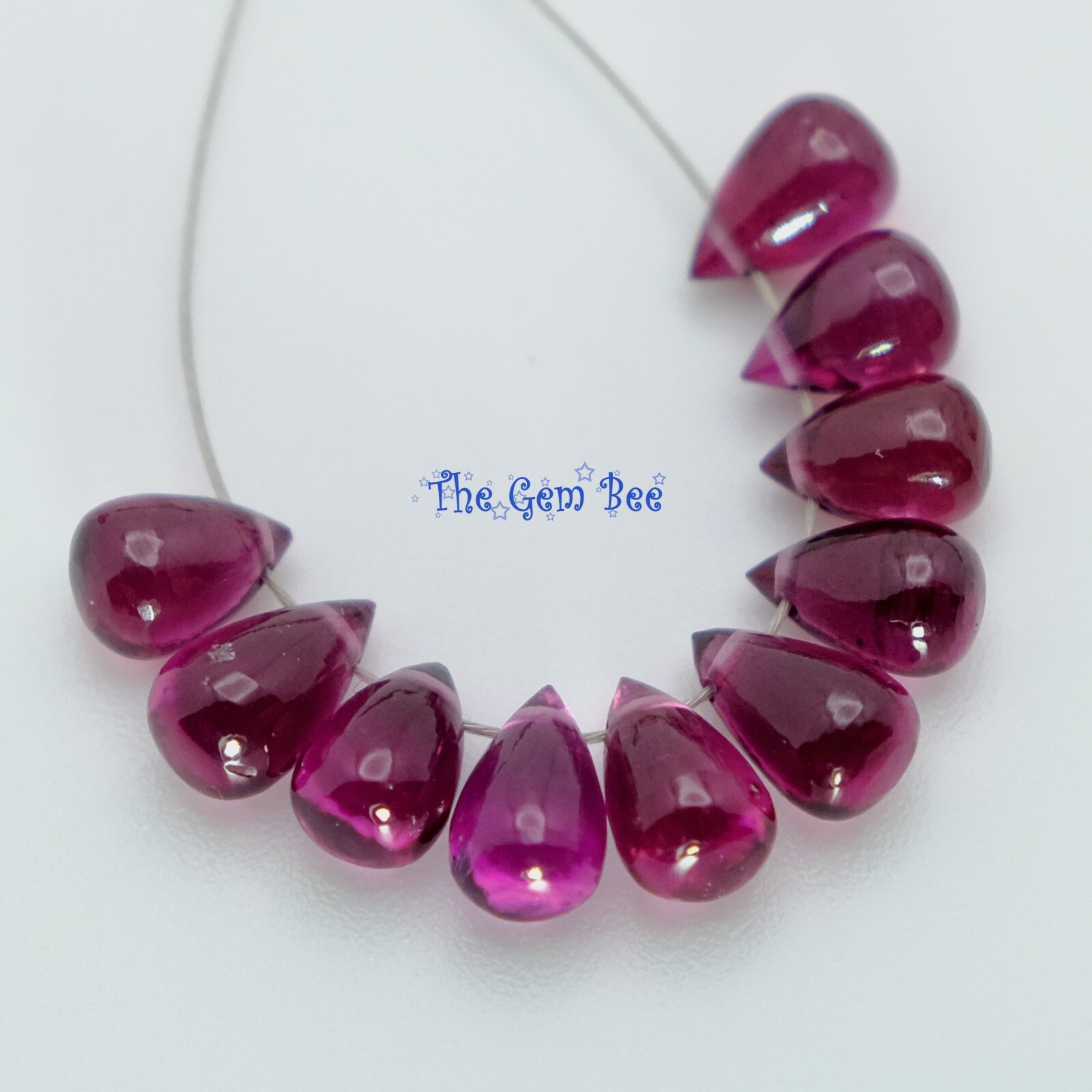 Gem Rhodolite Garnet Smooth Full Teardrop Briolette Beads (10)