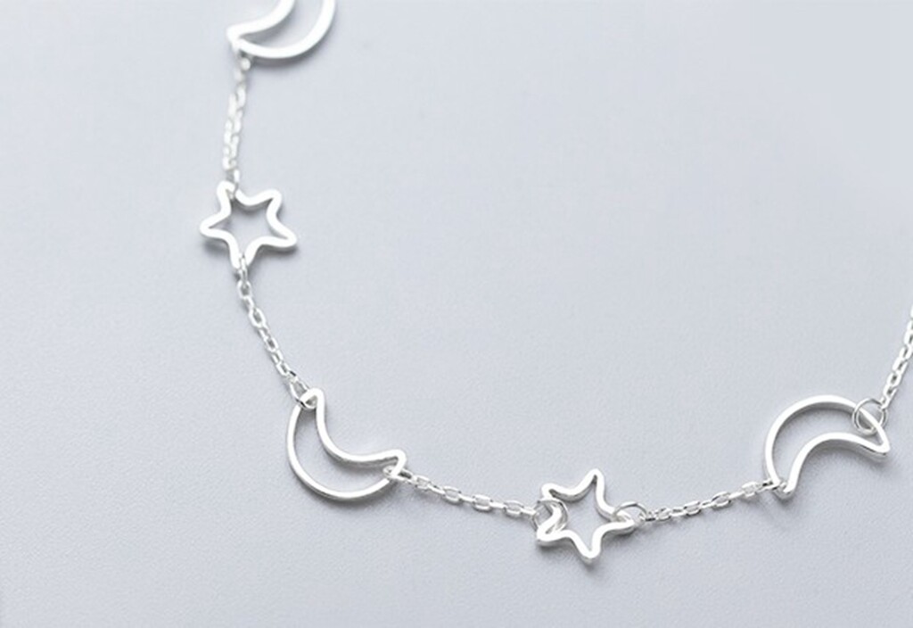 Fashion Women 925 Sterling Silver Hollow Moon Star Chain Hand Bracelet 6-7.5″