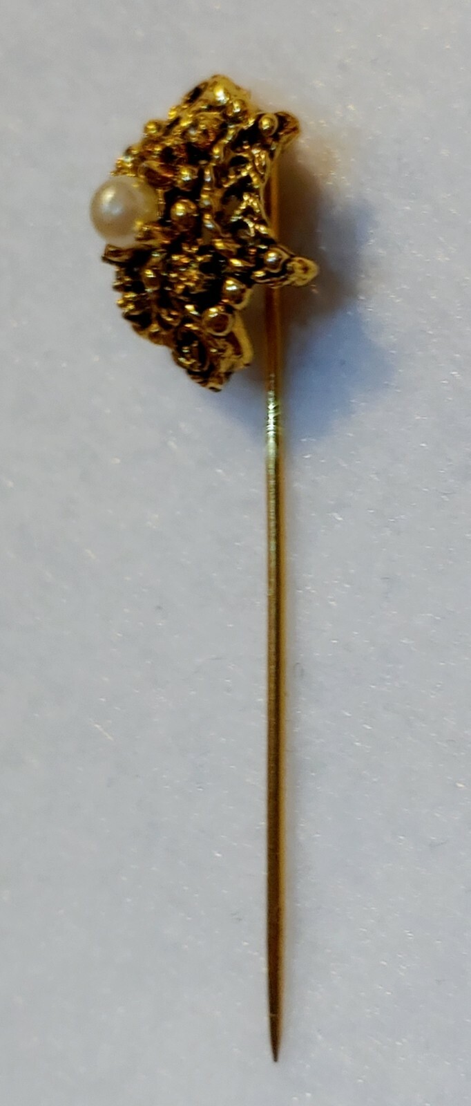 VERY NICE – Great Textured Gold Tone Faux Pearl Stick Pin – 2 1/8 in LONG