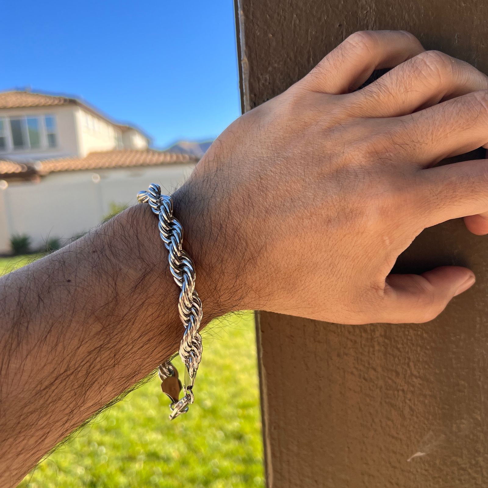 Large Men’s Big Rope Chain Hip Hop Bracelet Silver Tone 10MM Thick 10″ Inches