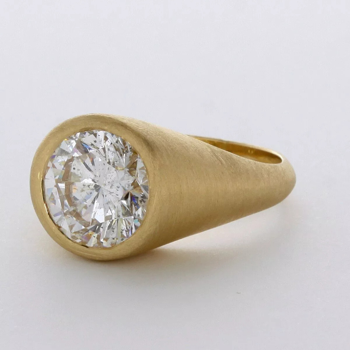 Solitaire Mens Ring 14K Gold Bezel Set 4.61 Carat Round Lab-Grown Diamond F SI1