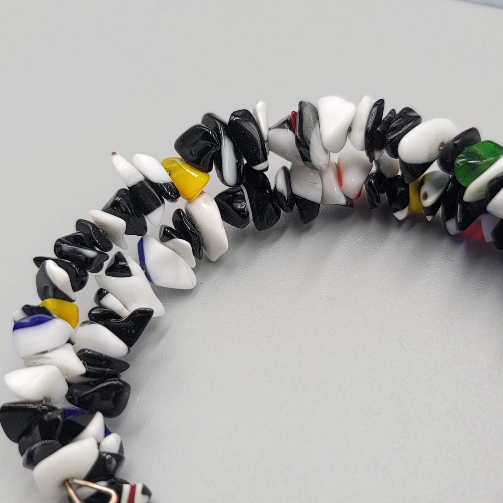 Memory Wire Bracelet Black White Yellow Red Art Glass Beads Pegasus Charm