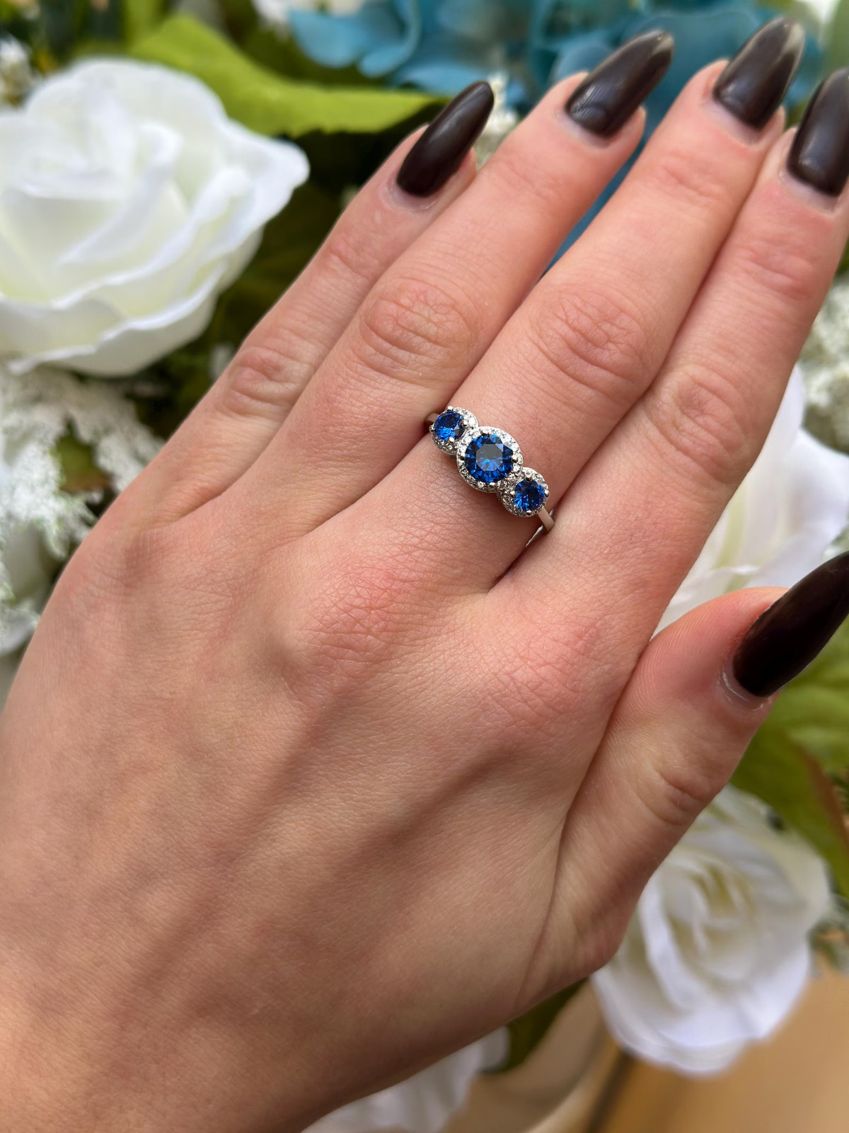 2.50 Ct Round Cut Natural Sapphire Diamond Wedding Ring 14K Solid White Gold 6