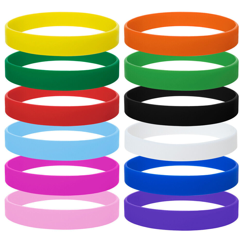 12 Pack Kids Adults Blank Silicone Wristbands Rubber Bracelets 12 Color Mixed