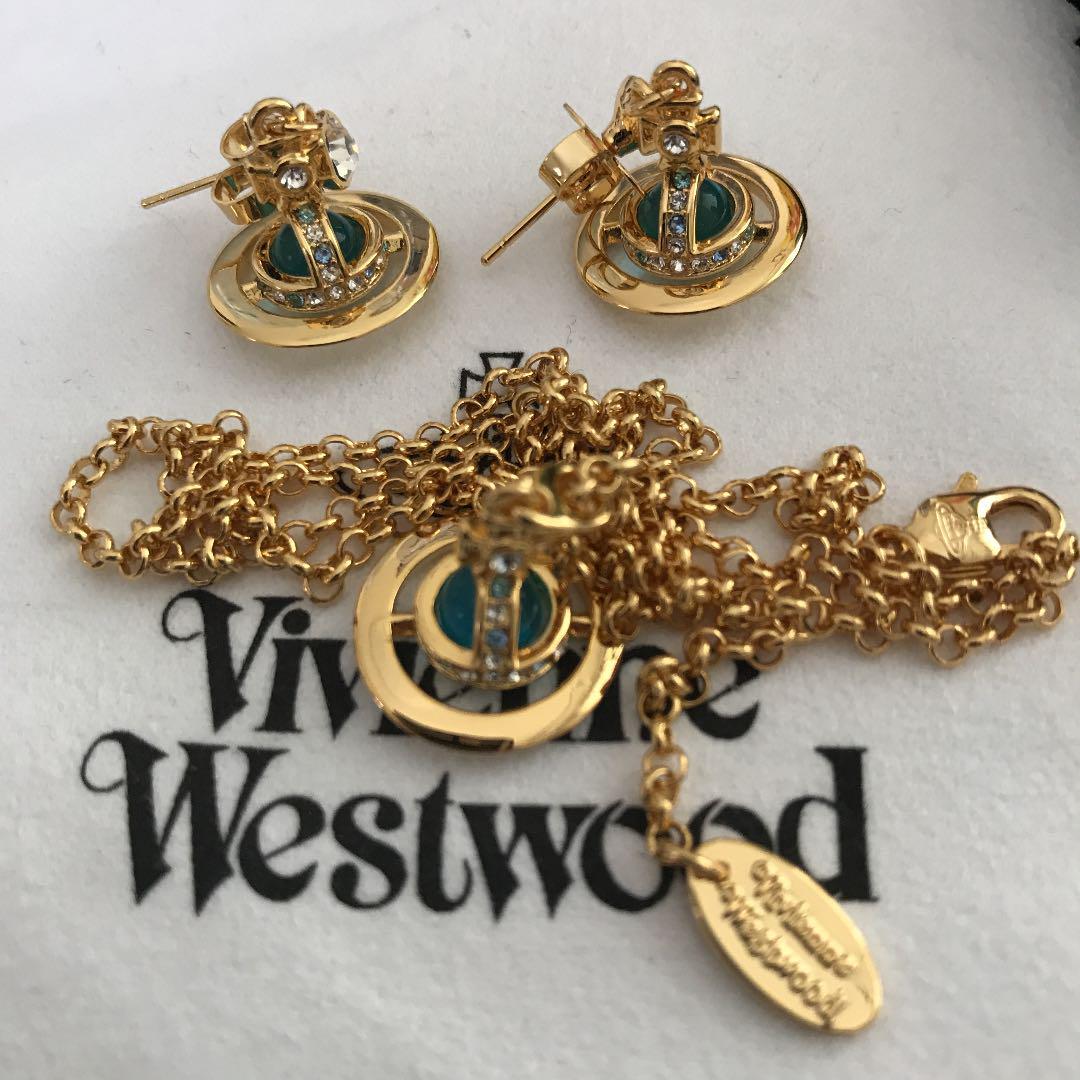 Vivienne Westwood Necklace Earrings Set Petite Orb Blue Gold NO BOX [E4778