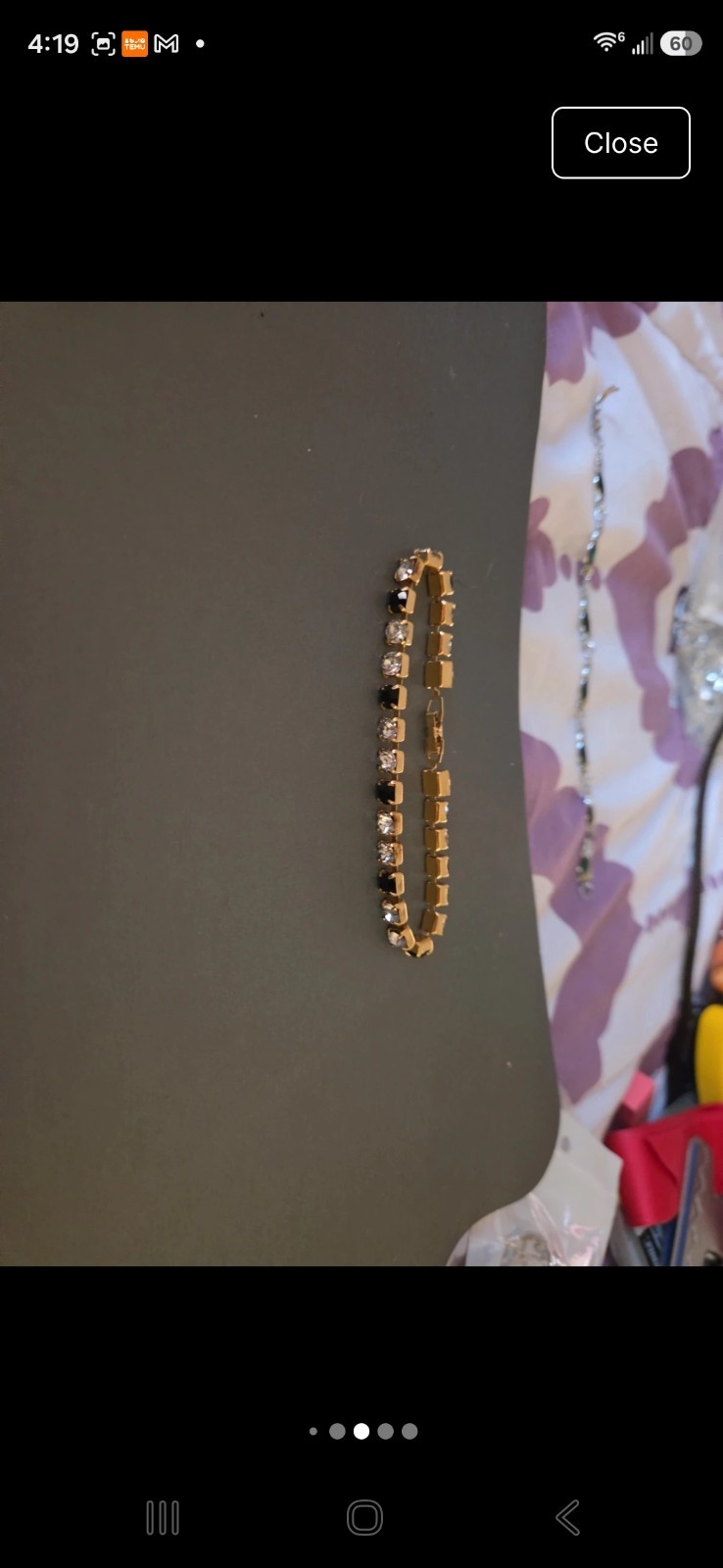 Gold Tone Tennis Bracelet with Black & White Stones B56