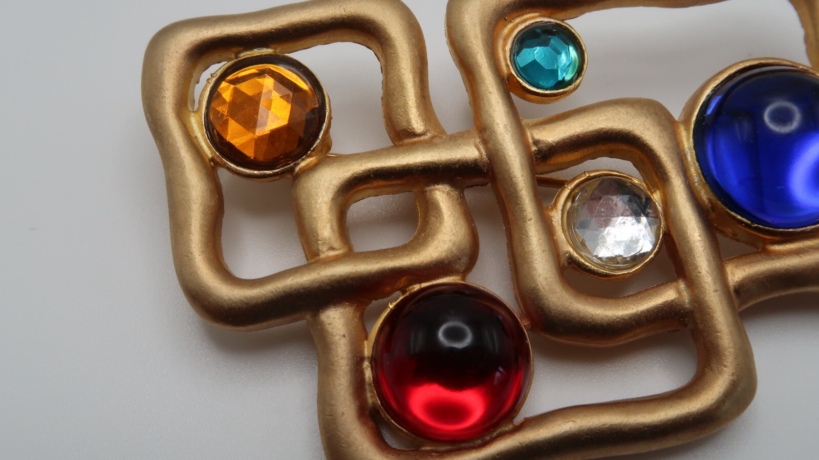 Vintage 1980s Gold Colorful Bead Abstract Brooch Pin 6.6cm BB12