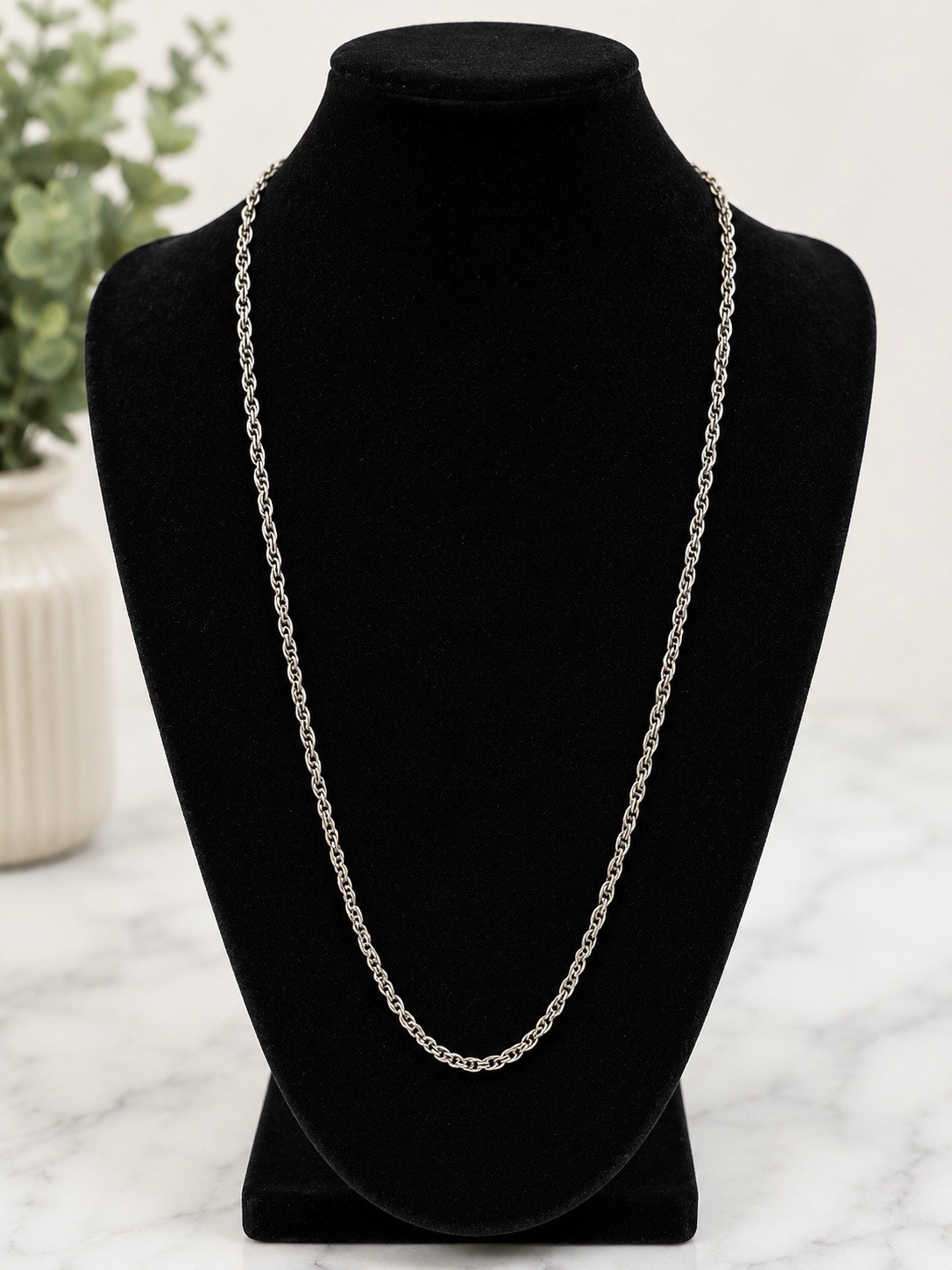 Vintage Silver Tone Double Rope Chain Necklace Long Twisted Chain Minimalist