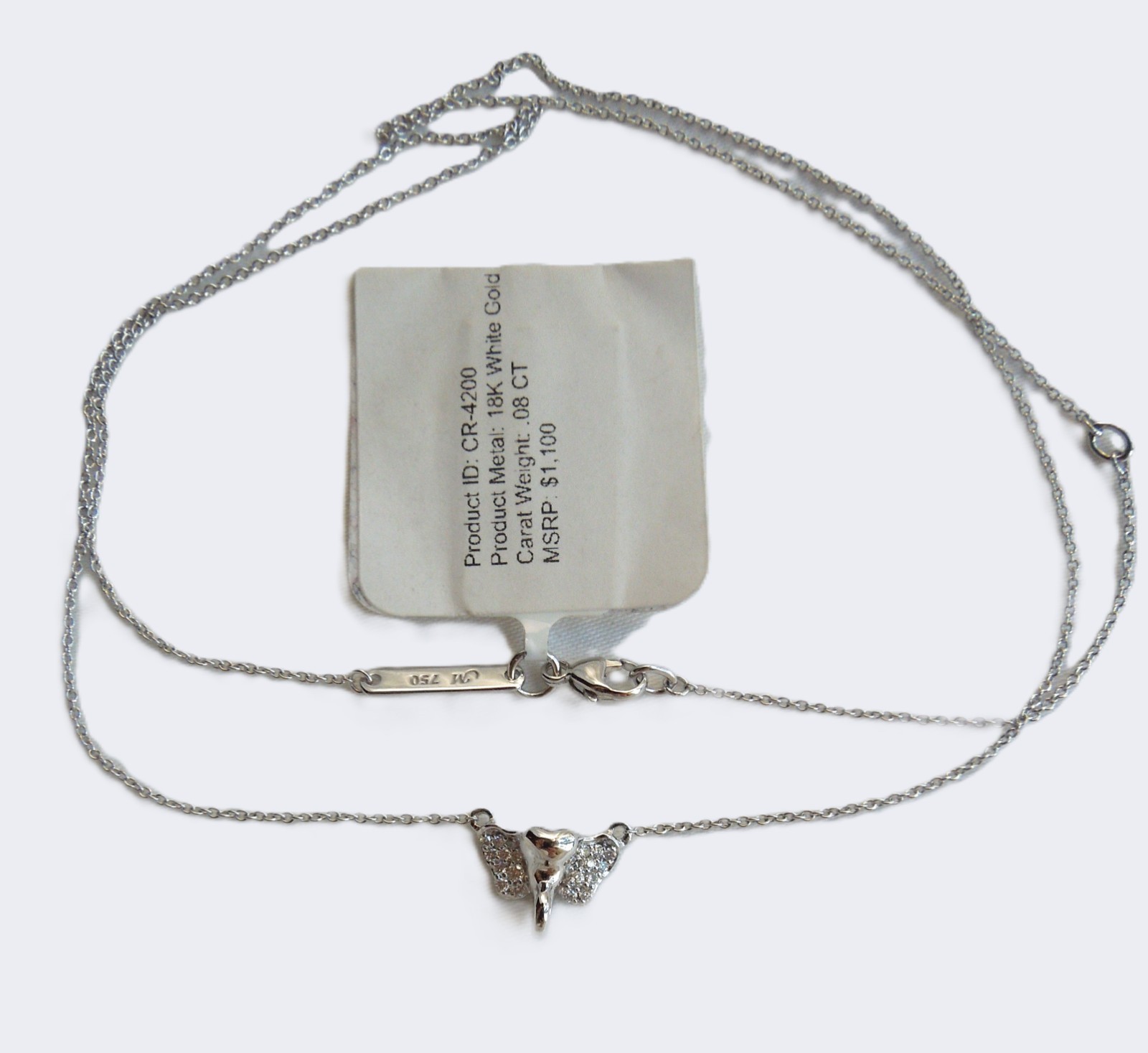 Monica Rich Kosann 18K White Gold & Diamond Elephant Luck Necklace $1,100 NWT