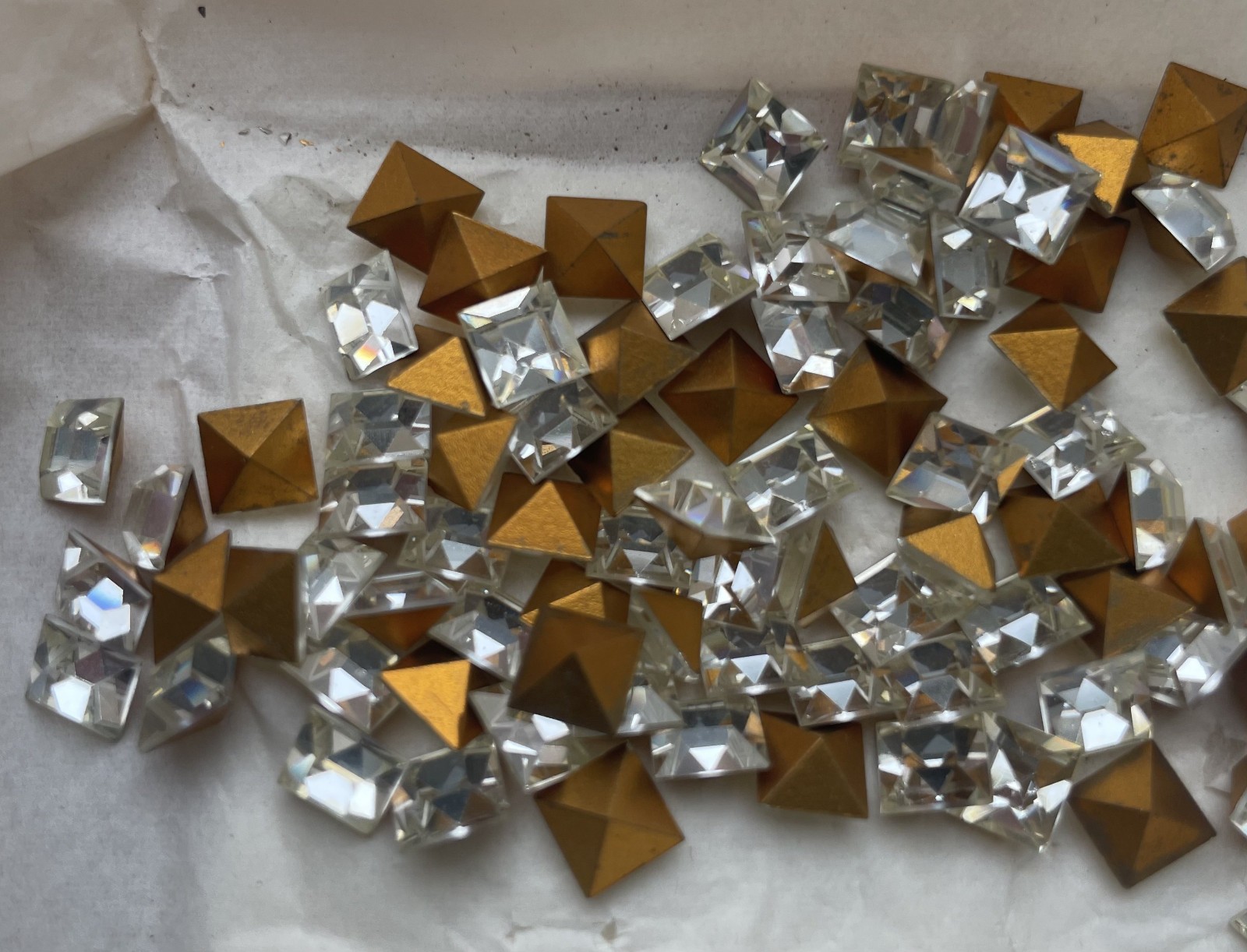 (1 Gross=144) NEW Vintage SWAROVSKI 6mm Crystal Square Faceted Gold Foiled