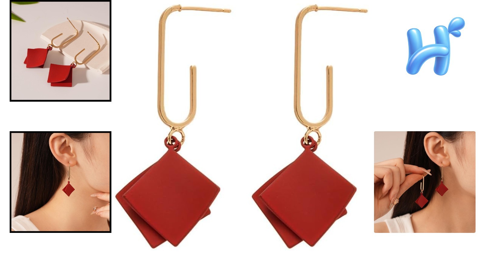 Minimalist Red Rhombic Drop Earrings – Lightweight & Stylish for Every Occasion