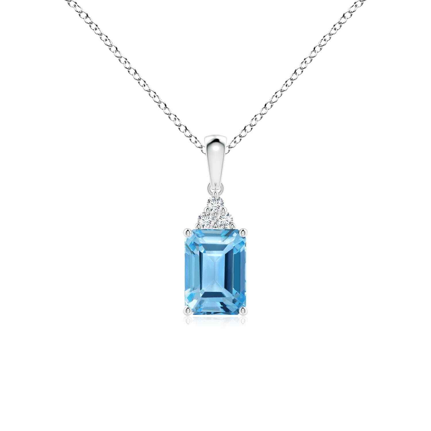 ANGARA Natural Swiss Blue Topaz Pendant with Diamond in Silver (Size-7x5mm)