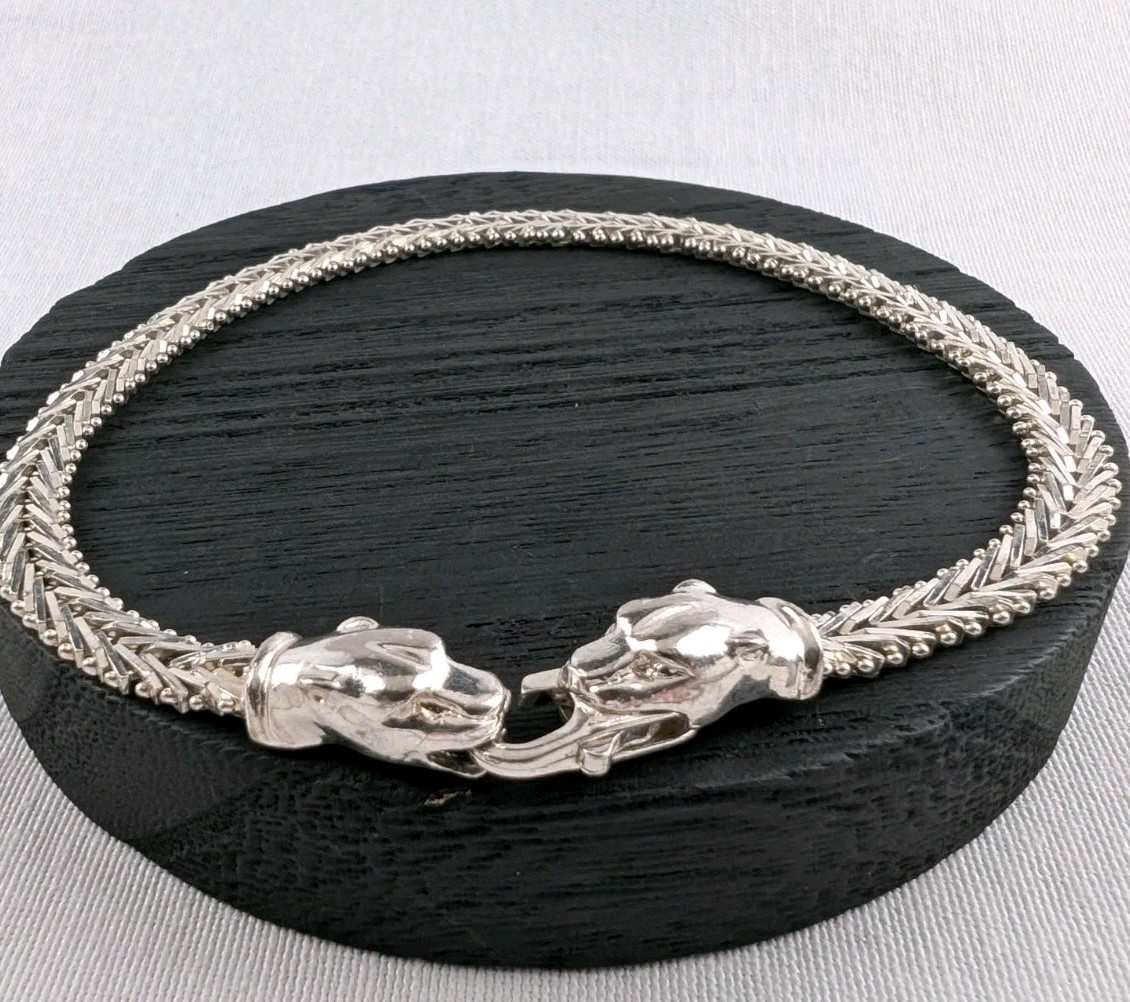 Milor Italy 925 Sterling Silver Panther Head Chevron Bracelet 9″ 6mm 17.42g