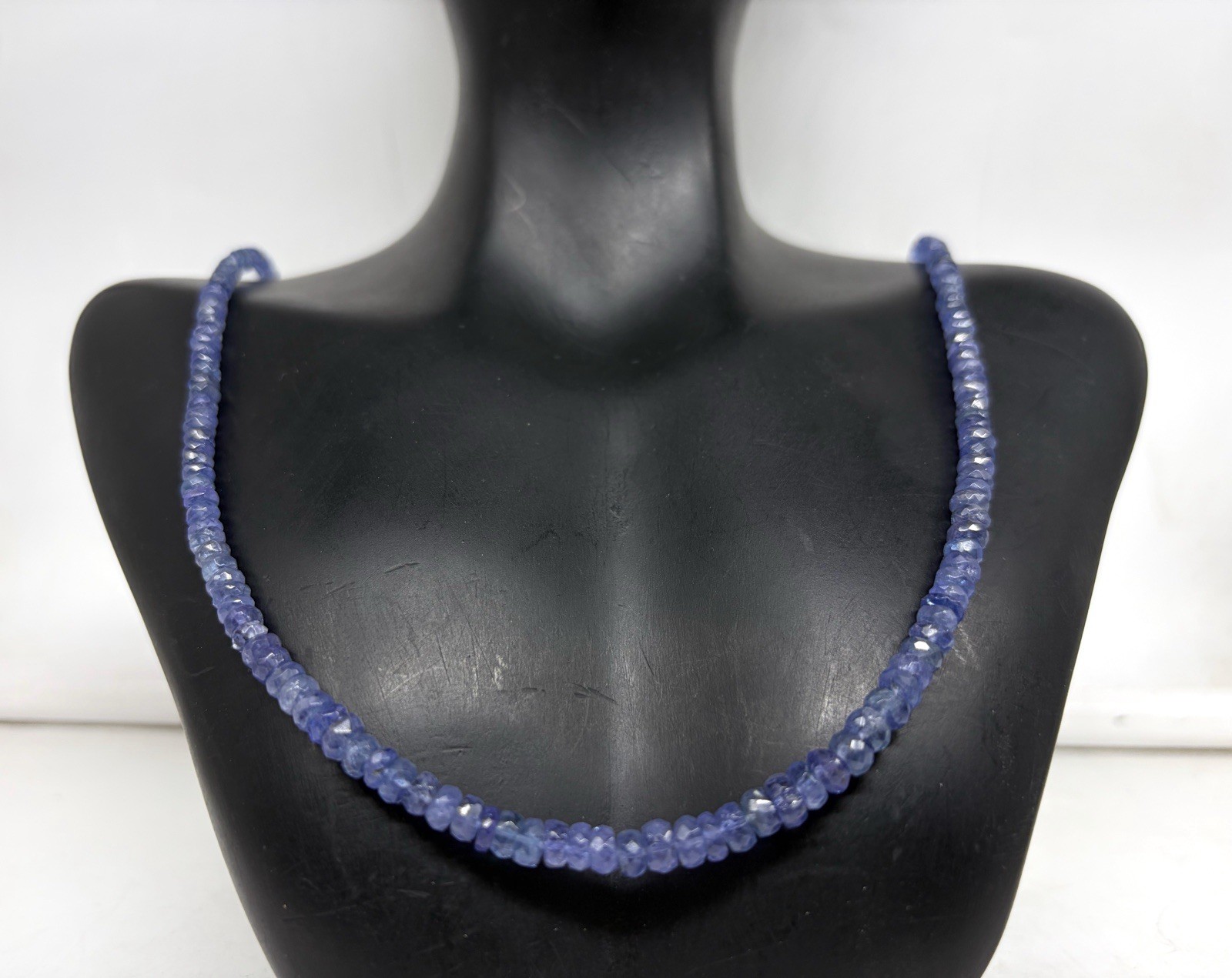 Tanzanite Necklace 20” 4-5mm Faceted Round Gemstone Beads Sterling Silver