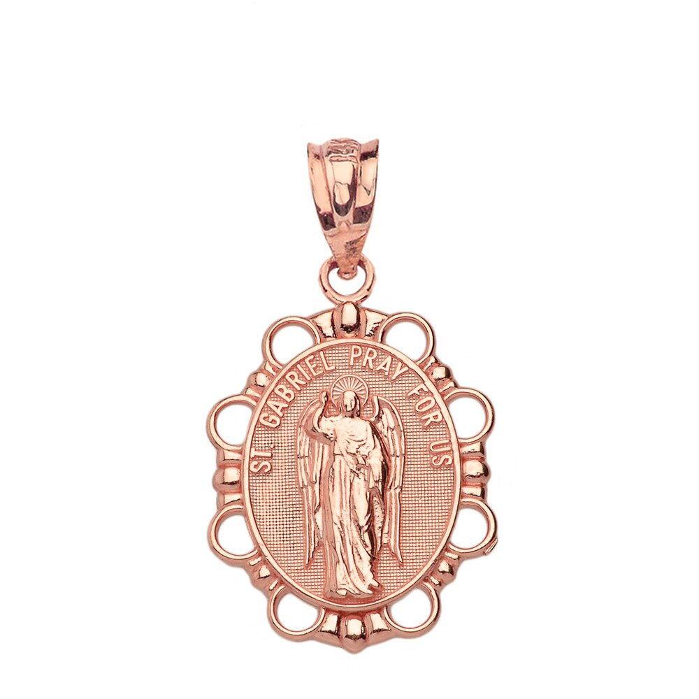Solid Gold Saint Gabriel Pendant Necklace (Available in Yellow/Rose/White Gold)
