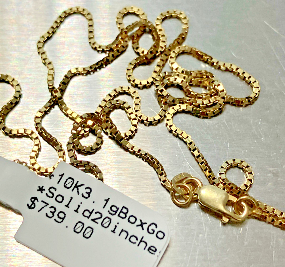 10kt Real Solid Gold Box Chain 3.1grams 20” 10K GND Brand New with Retail Tag