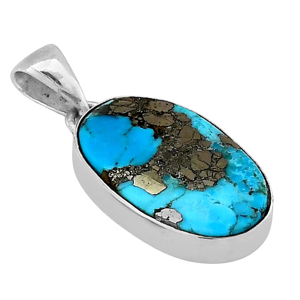 Kingman Turquoise With Pyrite 925 Silver Plated Pendant Jewelry WP27-10004
