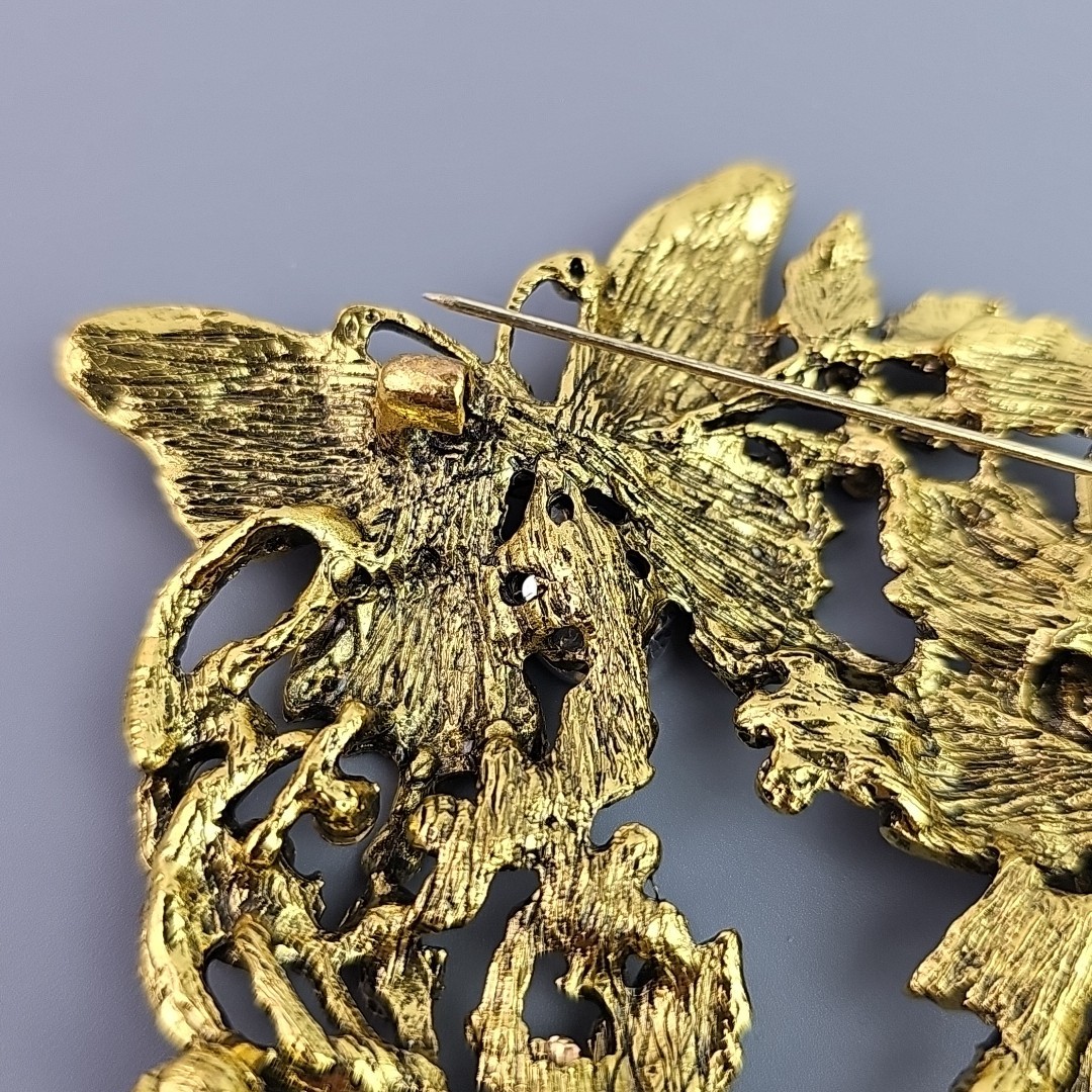 Large Garden Butterfly Brooch Vintage Rhinestone Statement Pin 3.75 in Tall