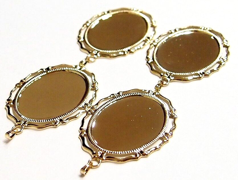 8 Shiny Gold 25x18mm Victorian Art Deco Big Loop Pendant Settings 42x26mm