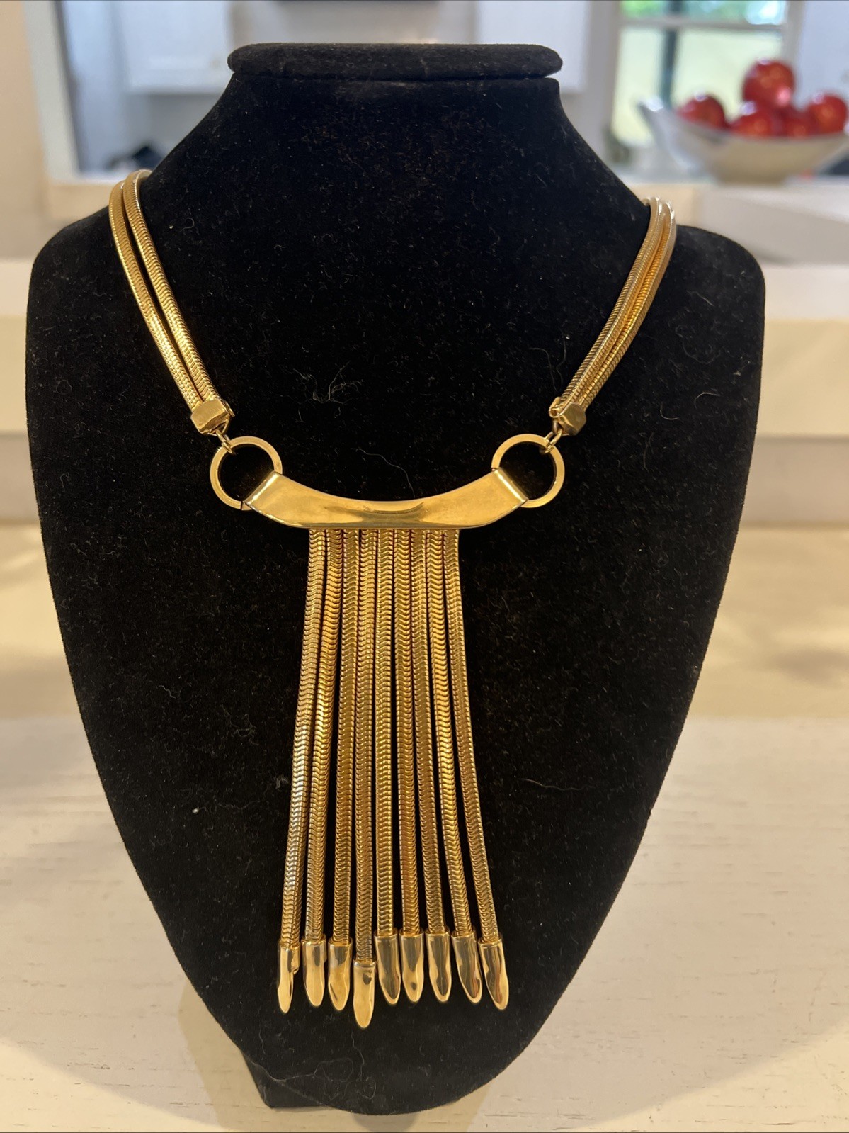 Hobe Industrial Design Vintage Necklace Earrings Square Snake Fringe 1940s 1950s
