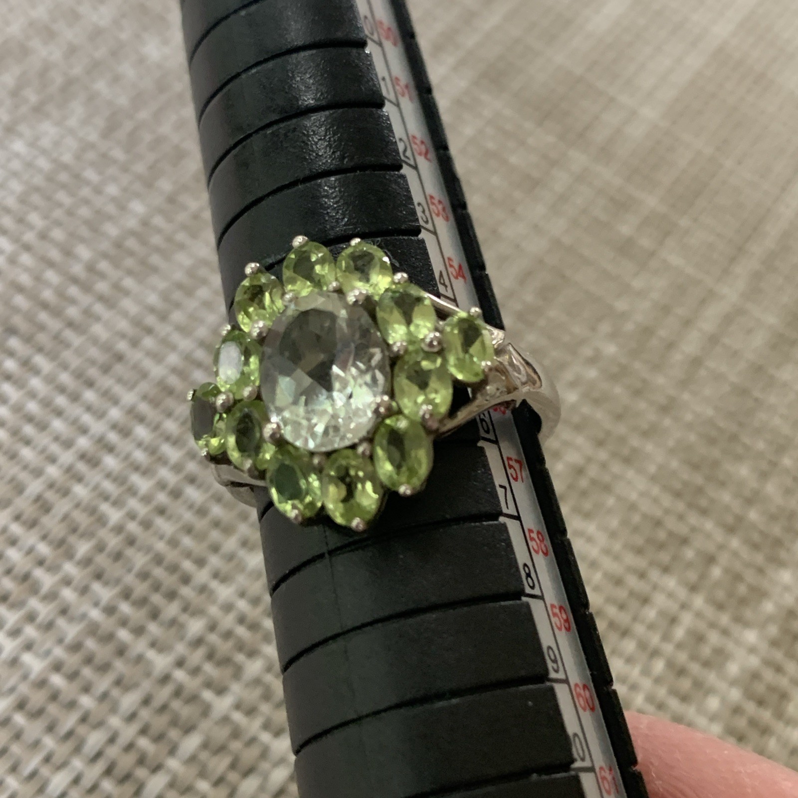 Karis STS Clear Amethyst Green Peridot Cocktail Ring Size 7.75