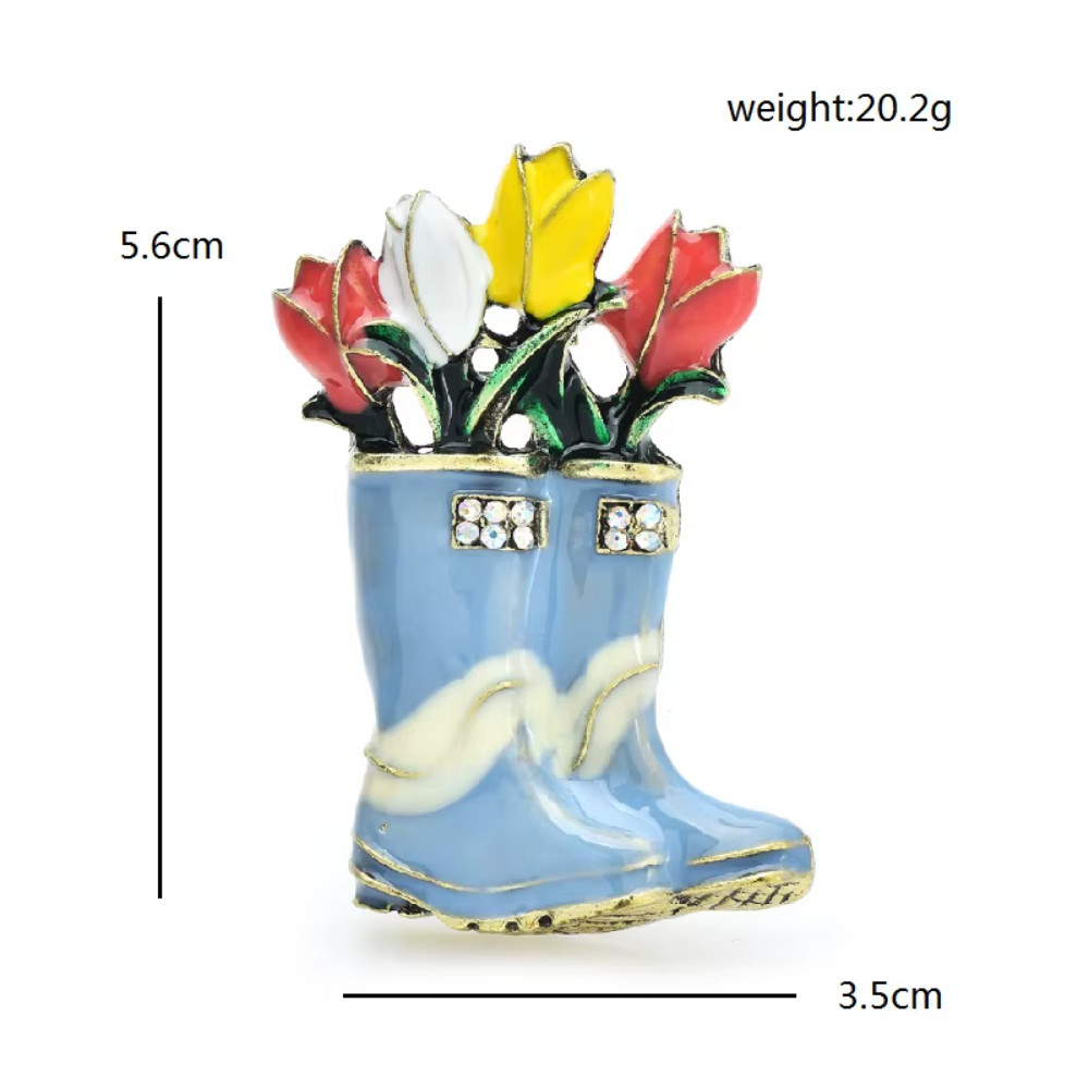 Crystal Flower Rain Boots Brooch Pin – Rhinestone Spring Summer Jewelry Gift