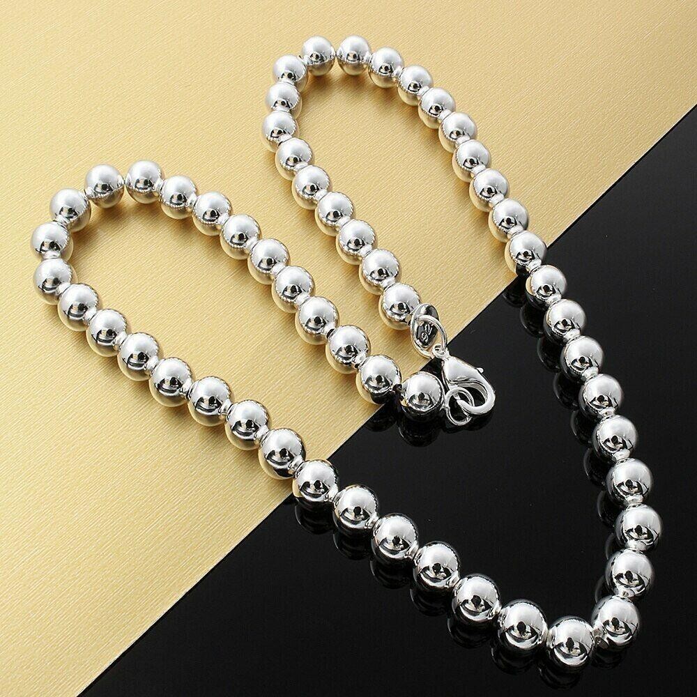 Women’s 925 Sterling Silver 10mm Hollow Balls Beads 20″ Chain Necklace